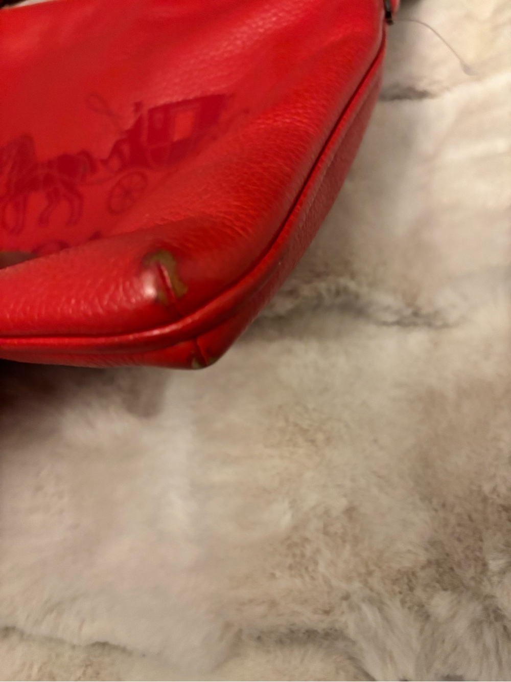 Coach Red Pebbled Leather Crossbody with Striped Strap - Picture 4 of 7